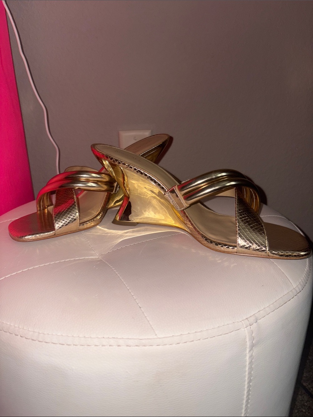 MICHAEL Michael Kors Metallic Gold Strappy Slide Heels